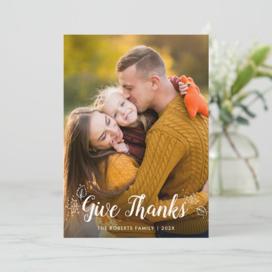 GEEF BEDANKT | Familie Thanksgiving fotokaart Feestdagenkaart (Staand voorkant)