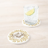 Geef Bedankt Fancy tekst met Gold Wreater Zandsteen Onderzetter (Zijkant)