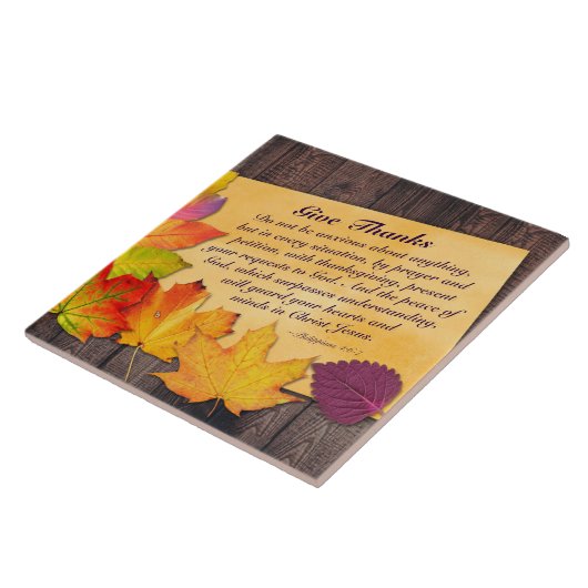Geef Bedankt Filippijnen 4:6-7 Bijbelversie, Autum Tegeltje (Zijkant)