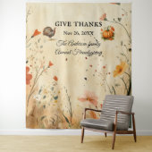 Geef Bedankt Friendsgiving Party Afbeelding Achter Wandkleed (In situ)