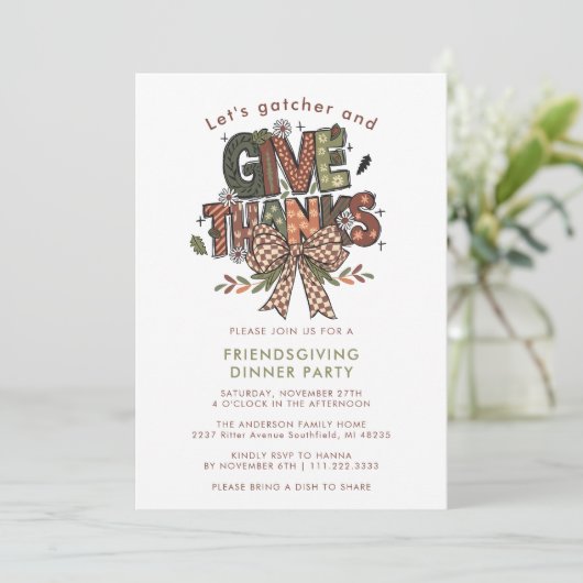 Geef Bedankt Friendsgiving Thanksgiving Diner Kaart (Staand voorkant)