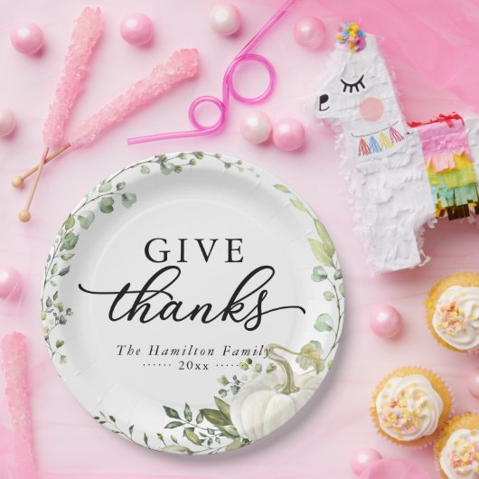 Geef Bedankt Greenery Pumpkin Thanksgiving Dinner Papieren Bordje (Feest)