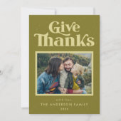 Geef Bedankt Groene Retro Thanksgiving Foto Feestdagenkaart (Voorkant)