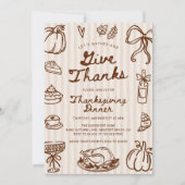 Geef Bedankt Hand Drawn Doodle Thanksgiving Dinner Kaart (Voorkant)