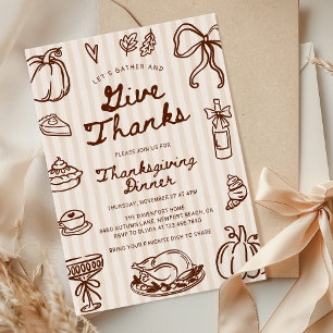 Geef Bedankt Hand Drawn Doodle Thanksgiving Dinner Kaart