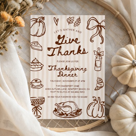 Geef Bedankt Hand Drawn Doodle Thanksgiving Dinner Kaart