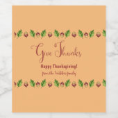 Geef Bedankt Happy Thanksgiving Wijn Etiket (Enkel label)