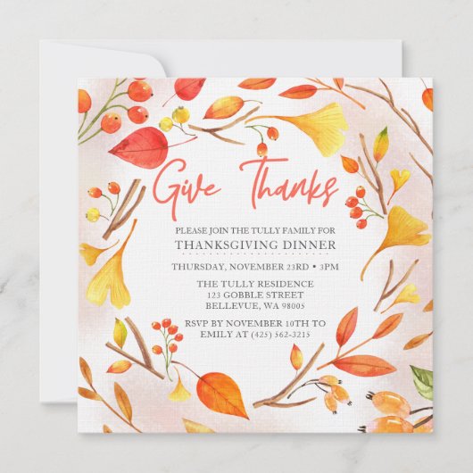 Geef Bedankt Herfst Foliage Thanksgiving Diner Kaart (Voorkant)