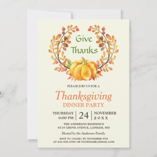 Geef Bedankt Herfst Pompoen Thanksgiving Diner Kaart (Voorkant)