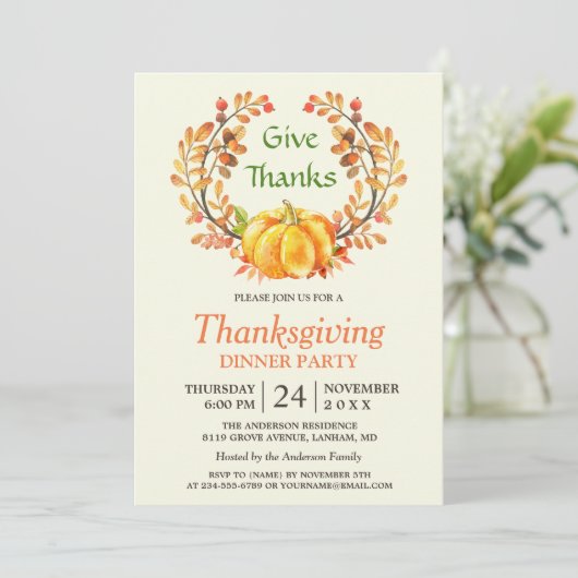 Geef Bedankt Herfst Pompoen Thanksgiving Diner Kaart (Staand voorkant)