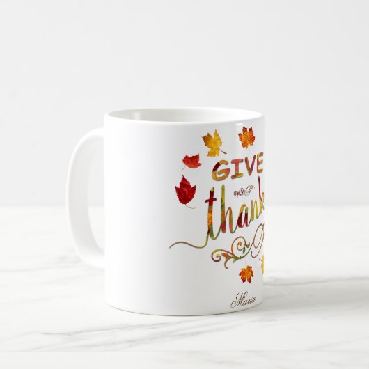 Geef Bedankt Herfst Rustic Thanksgiving Monogram Koffiemok (Voorkant links)
