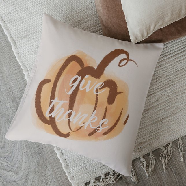 Geef Bedankt Herfst Waterverf Pompoen Sierkussen (Give Thanks Fall Watercolor Pumpkin Thanksgiving Throw Pillow)