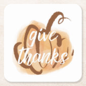 Geef Bedankt Herfst Waterverf Pompoen Thanksgiving Kartonnen Onderzetters (Voorkant)