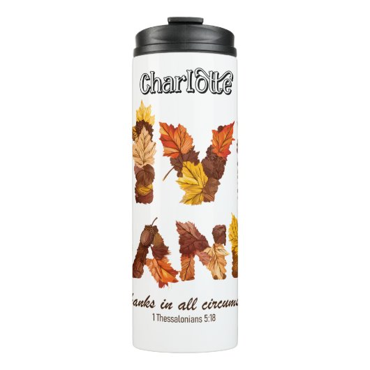 Geef Bedankt in alle omstandigheden Thermosbeker (Voorkant)