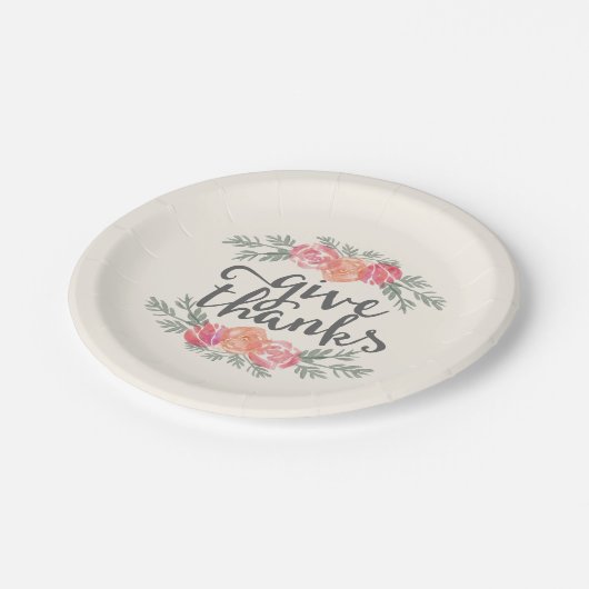 Geef Bedankt | Ivoor Floral Waterverf Thanksgiving Papieren Bordje (Gekanteld)