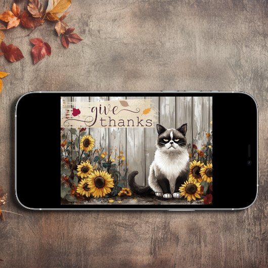 Geef Bedankt Kat en Zonnebloemen Grappige Thanksgi Feestdagen Kaart