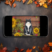 Geef Bedankt kat en zonnebloemen op de herfst van  Feestdagen Kaart