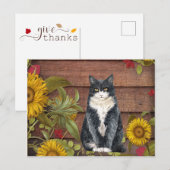 Geef Bedankt kat en zonnebloemen op de herfst van Feestdagenkaart (Voorkant / Achterkant)