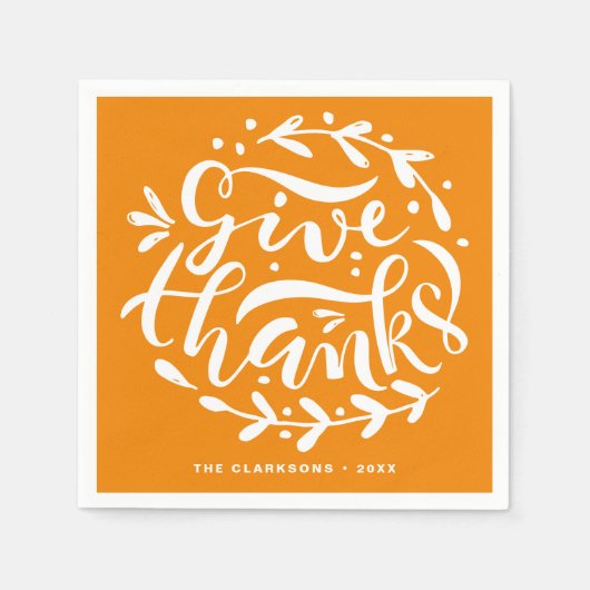 Geef Bedankt Krans Thanksgiving Lettering Sinaasap Servet (Voorkant)