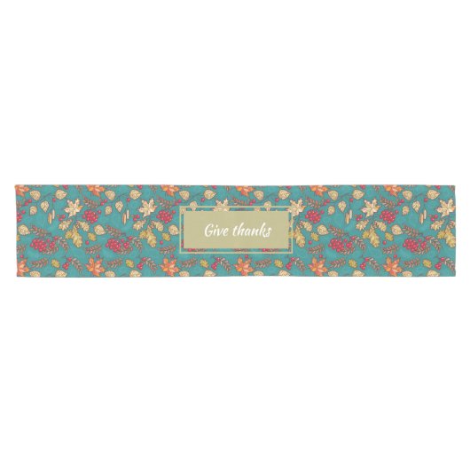 Geef Bedankt Leaves Patroon op Blauwe Thanksgiving Korte Tafelloper (Horizontaal)