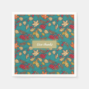 Geef Bedankt Leaves Patroon op Blauwe Thanksgiving Servet