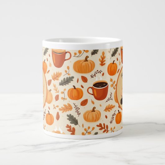 Geef Bedankt met een dankbare hartval bladeren Grote Koffiekop (Voorkant)