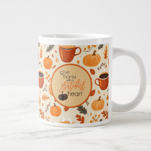 Geef Bedankt met een dankbare hartval bladeren Grote Koffiekop
