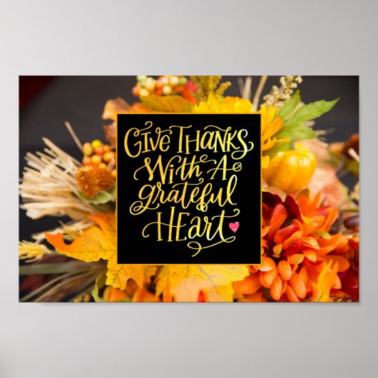 Geef Bedankt met een Grateful Heart Herfst Flowers Poster (Voorkant)
