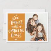 Geef Bedankt met een Grateful Heart Lettering Phot Feestdagenkaart (Voorkant)