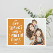 Geef Bedankt met een Grateful Heart Lettering Phot Feestdagenkaart (Staand voorkant)