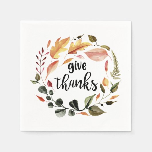 Geef Bedankt met handvol bladeren met een grote ha Servet (Voorkant)