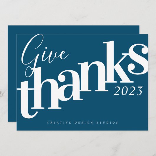 Geef Bedankt Modern Blue Business Holiday Kaart (Voorkant / Achterkant)