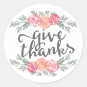 Geef Bedankt Moderne Waterverf Bloemen Thanksgivin Ronde Sticker (Voorkant)
