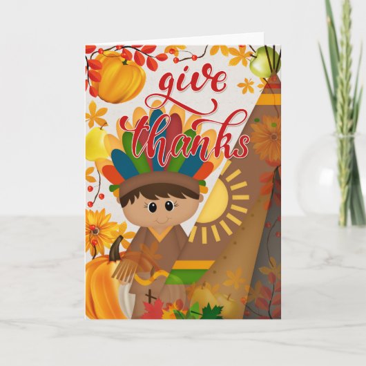 Geef Bedankt - Native American Boy & Tipi Kaart (Voorkant)