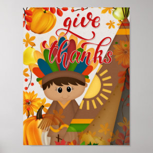 Geef Bedankt - Native American Boy & Tipi Poster