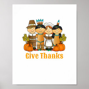 Geef Bedankt Pelgrim Indiase pompoen Thanksgiving Poster