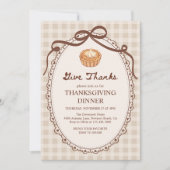 Geef Bedankt Pie Gingham Herfst Thanksgiving Diner Kaart (Voorkant)