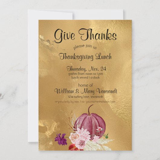 Geef Bedankt Pompoen Bloemen Thanksgiving Lunch Kaart (Voorkant)