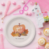 Geef Bedankt Pompoen Herfstbladeren Blush Pink Papieren Bordje (Feest)