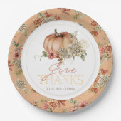 Geef Bedankt Pumpkin & White Dahlia Thanksgiving Papieren Bordje (Voorkant)