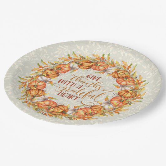 Geef Bedankt Pumpkin Wreath Papieren Bordje (Gekanteld)