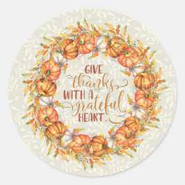 Geef Bedankt Pumpkin Wreath Ronde Sticker