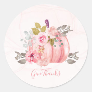 Geef Bedankt Punk Waterverf Pumpkin Peony Flower Ronde Sticker