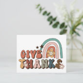 Geef Bedankt Retro Rainbow-Thanksgiving Briefkaart (Staand voorkant)