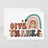 Geef Bedankt Retro Rainbow-Thanksgiving Briefkaart (Voorkant / Achterkant)