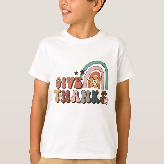 Geef Bedankt Retro Rainbow Thanksgiving T-shirt (Voorkant)