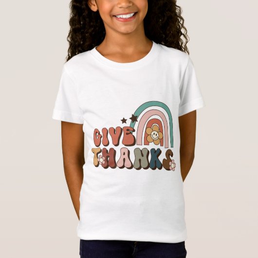 Geef Bedankt Retro Rainbow Thanksgiving T-shirt (Voorkant)