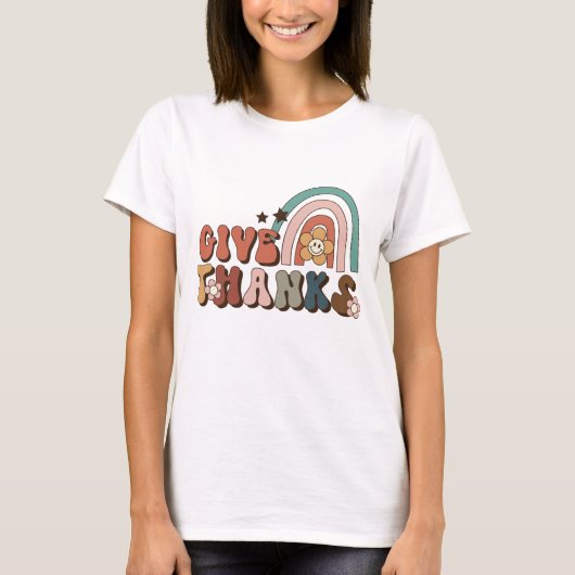 Geef Bedankt Retro Rainbow Thanksgiving T-shirt (Voorkant)