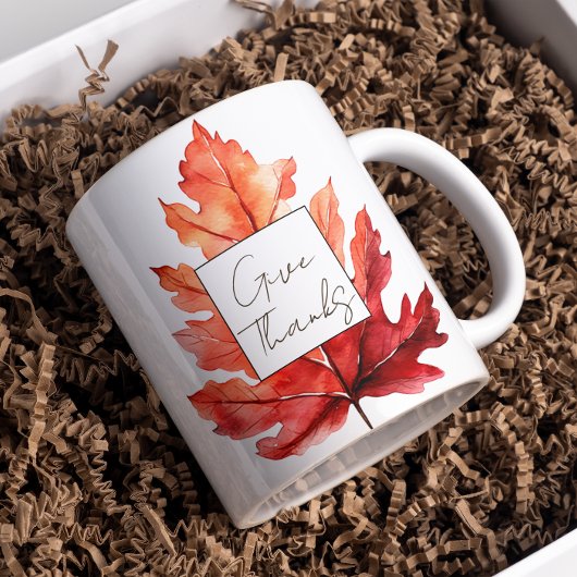 Geef Bedankt Rode Herfst Leaf Thanksgiving Koffiemok