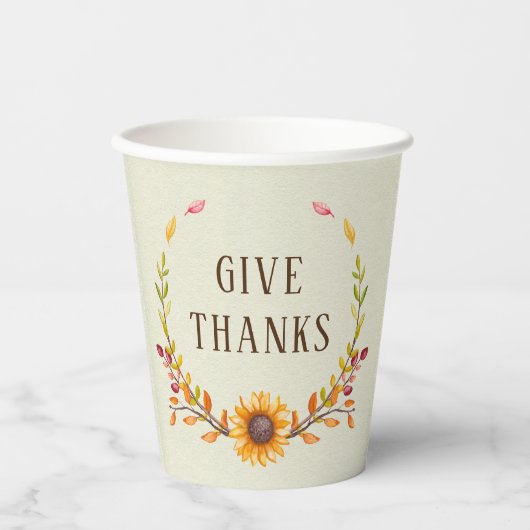Geef Bedankt Rustic Boho Sunflower Thanksgiving Papieren Bekers (Voorkant)